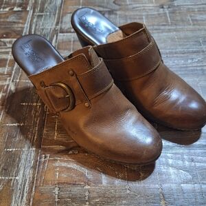 Born B.O.C Donia Heels Brown Leather Buckle Mules Women's Size 9